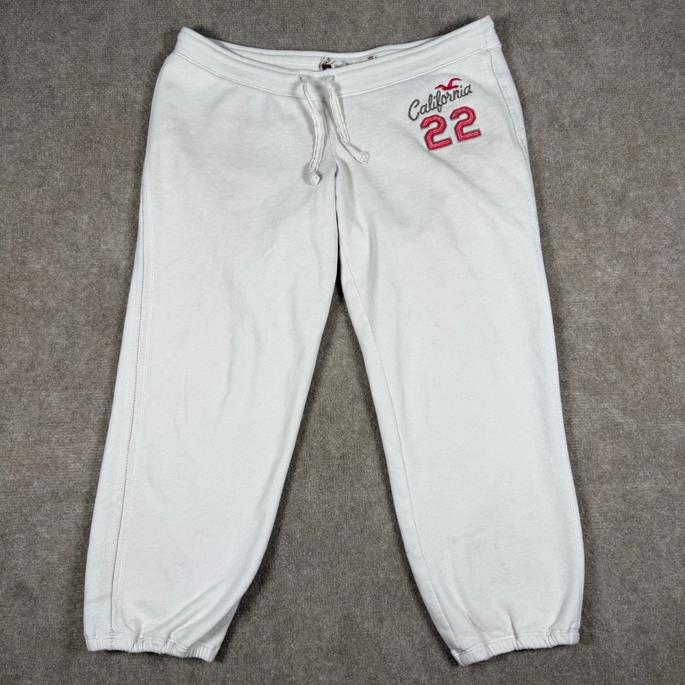 Vtg Hollister Y2K Women Sz M White Front Back Logo Spell-out Low Rise Sweatpants - Picture 2 of 12